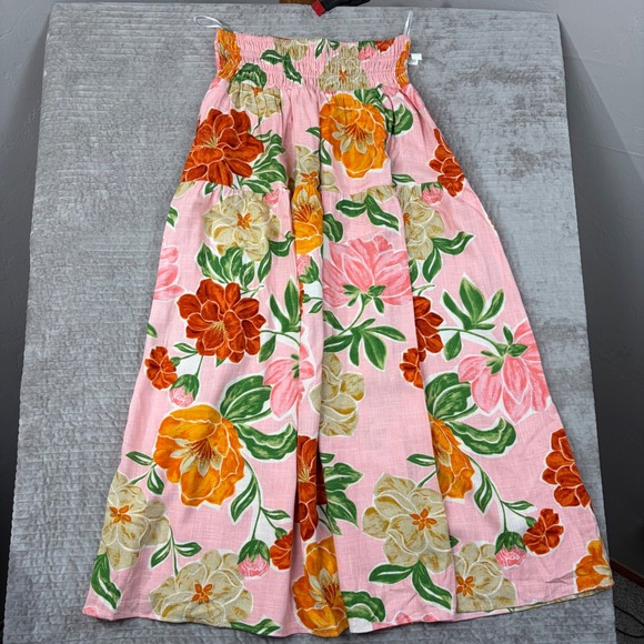 Paper Heart Dresses & Skirts - Paper Heart Floral Maxi Skirt XL Pink Linen Blend Smocked Tiered Boho Tropical